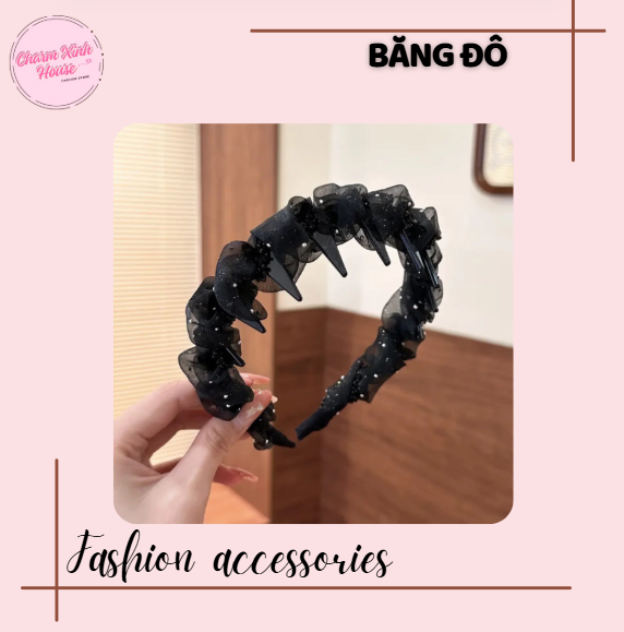 Băng Đô Xược Tóc Xếp Ly Bong Bóng Đính Hạt Tạo Độ Phồng Dễ Thương Phụ Kiện Tóc Cho Nữ - Ảnh 4