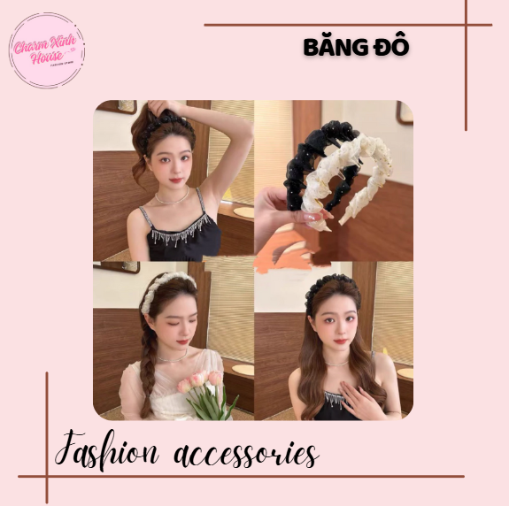Băng Đô Xược Tóc Xếp Ly Bong Bóng Đính Hạt Tạo Độ Phồng Dễ Thương Phụ Kiện Tóc Cho Nữ - Ảnh 2