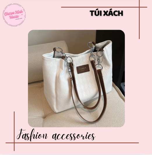 Túi xách công sở đeo vai tote trần trám da pu thời trang đi chơi dạo phố - Ảnh 4