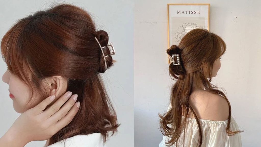 kẹp tóc bằng kẹp càng cua kiểu buộc nửa cài gọn