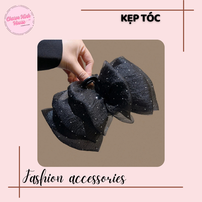 Kẹp Tóc Nơ Hai Mặt Đính Ngọc - Ảnh 4