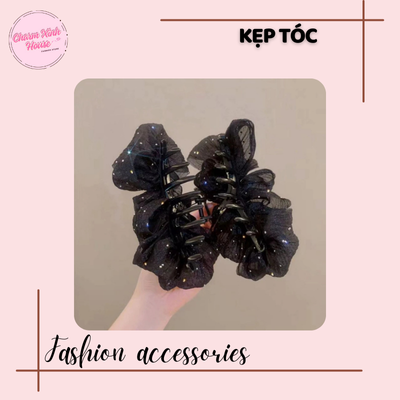 Kẹp Tóc Nơ Hai Mặt Đính Ngọc - Ảnh 3