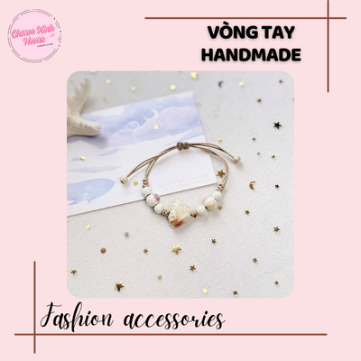 Vòng tay handmade dây bện Charm gốm sứ hình sao biển đính hạt - Ảnh 2