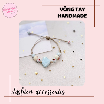 Vòng tay handmade dây bện Charm gốm sứ hình sao biển đính hạt - Ảnh 3