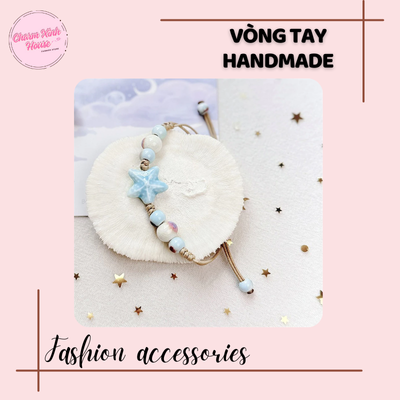 Vòng tay handmade dây bện Charm gốm sứ hình sao biển đính hạt - Ảnh 4