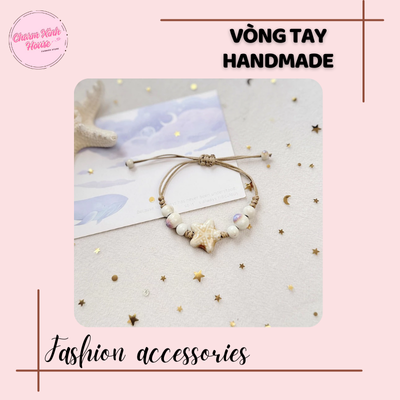 Vòng tay handmade dây bện Charm gốm sứ hình sao biển đính hạt - Ảnh 5